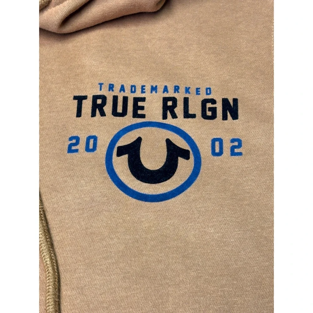 True Religion Mens XL Brown Zip Up Horseshoe Logo Fleece Hoodie Sweatshirt 2002‎